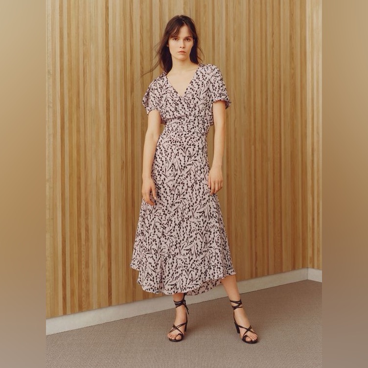 Maje Rivara Silk Midi Dress